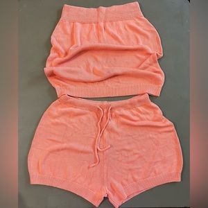 Sweater set - 2 piece Orange peach outfit shorts and tube top size XL